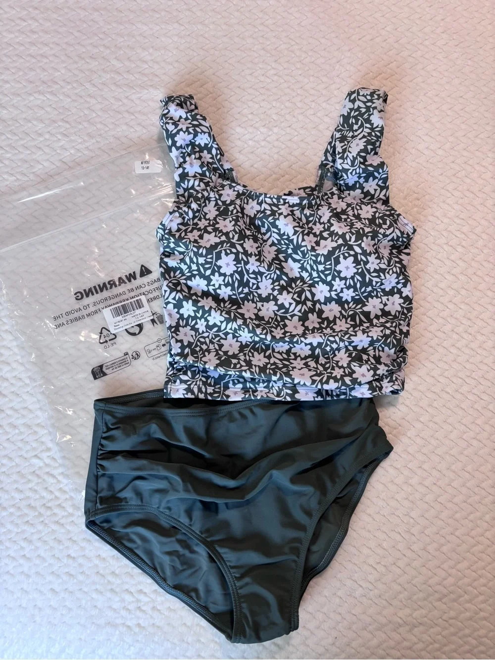 Girls Floral Tankini Swim Set in Green NEW